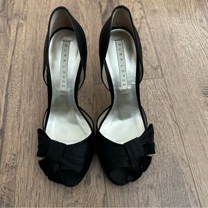 NIB$330 Pura Lopez Satin D’Orsay heel black shoes, 37.5EUR, US7M made in Spain